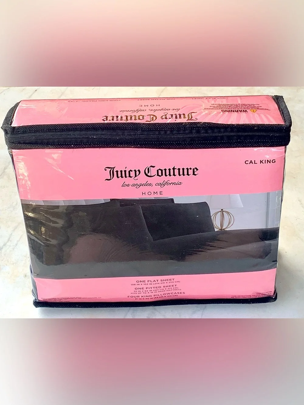 Juicy Couture Black Cal King Sheet Set Solid Black NEW